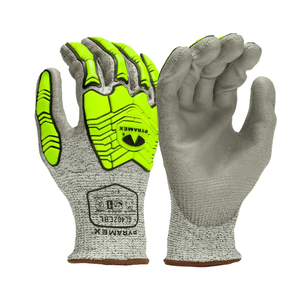 12 Pyramex Size Large Cut Resistant PU Palm Dipped Hi-Vis TPR Impact Work Gloves
